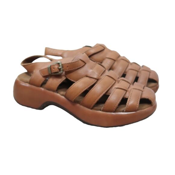 Vintage 90s No Boundaries tan leather platform fisherman sandals 5 - Picture 1 of 10